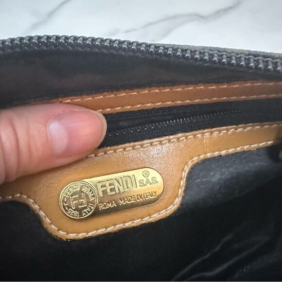 Fendi Dark Green & Brown Cloth Clutch Purse Bag One Size - Picture 8 of 16